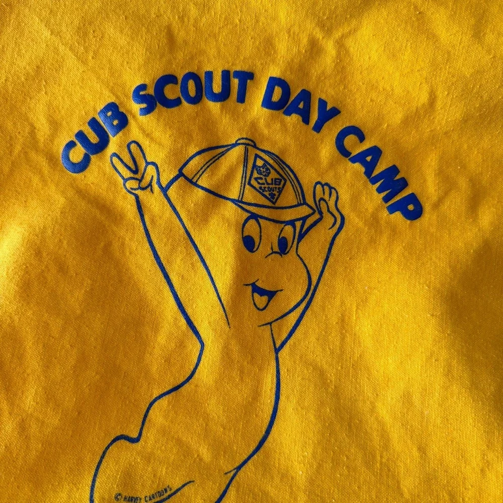 Vintage Cub Scout‎ Day Camp Drawstring Bag Yellow Blue Harvey Cartoons